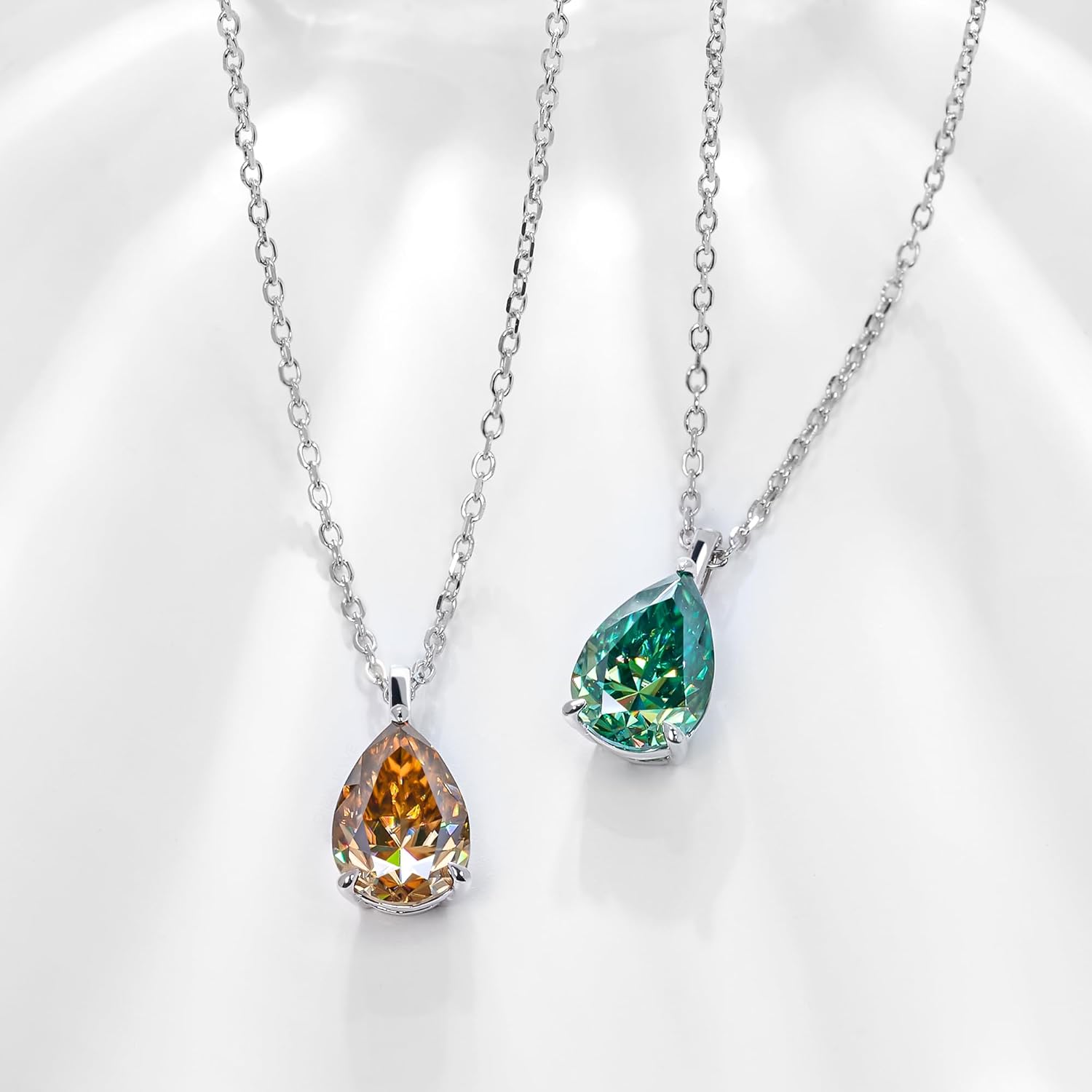 GIGAJEWE Blue Green Color Moissanite Necklace 18K White Gold Plated 925 Silver Moissanite Necklace With Certificate Diamond Test Passed Jewelry For Woman