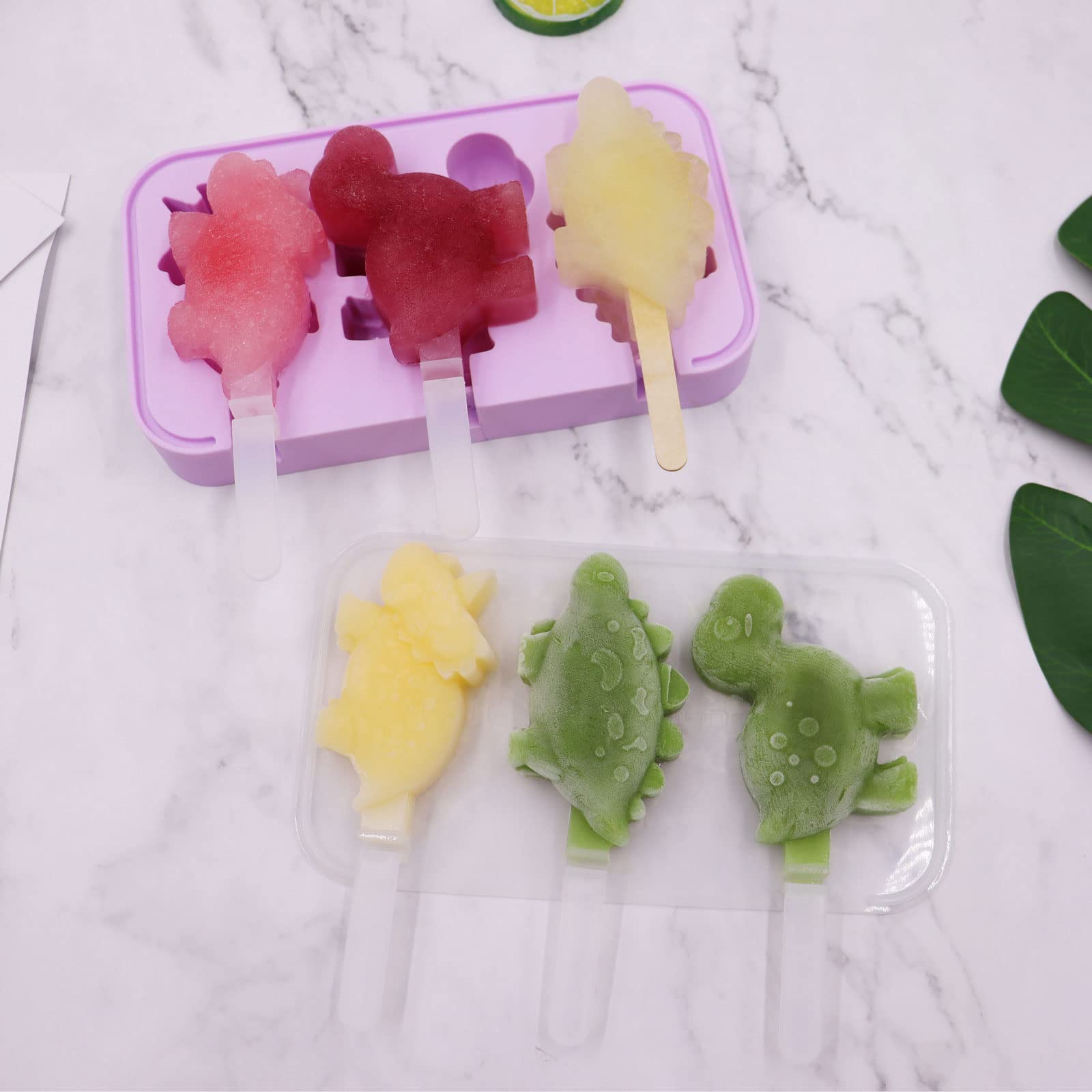 Molde for helado de 3 agujeros con forma dinosaurio for moldes, paletas, utensilios cocina, for hielo(Green)