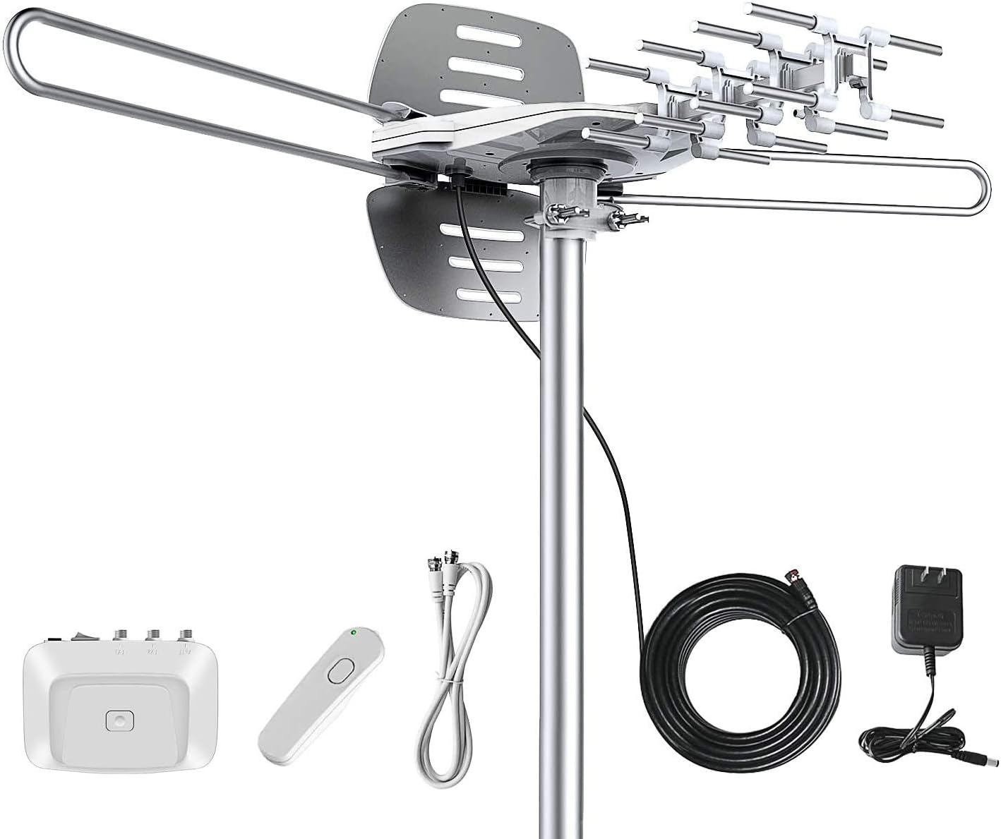 Outdoor TV Antenna Amplified Digital HDTV Antenna 150 Mile 360 Degree Rotate Sustain 2TVs HD UHF/VHF Channel