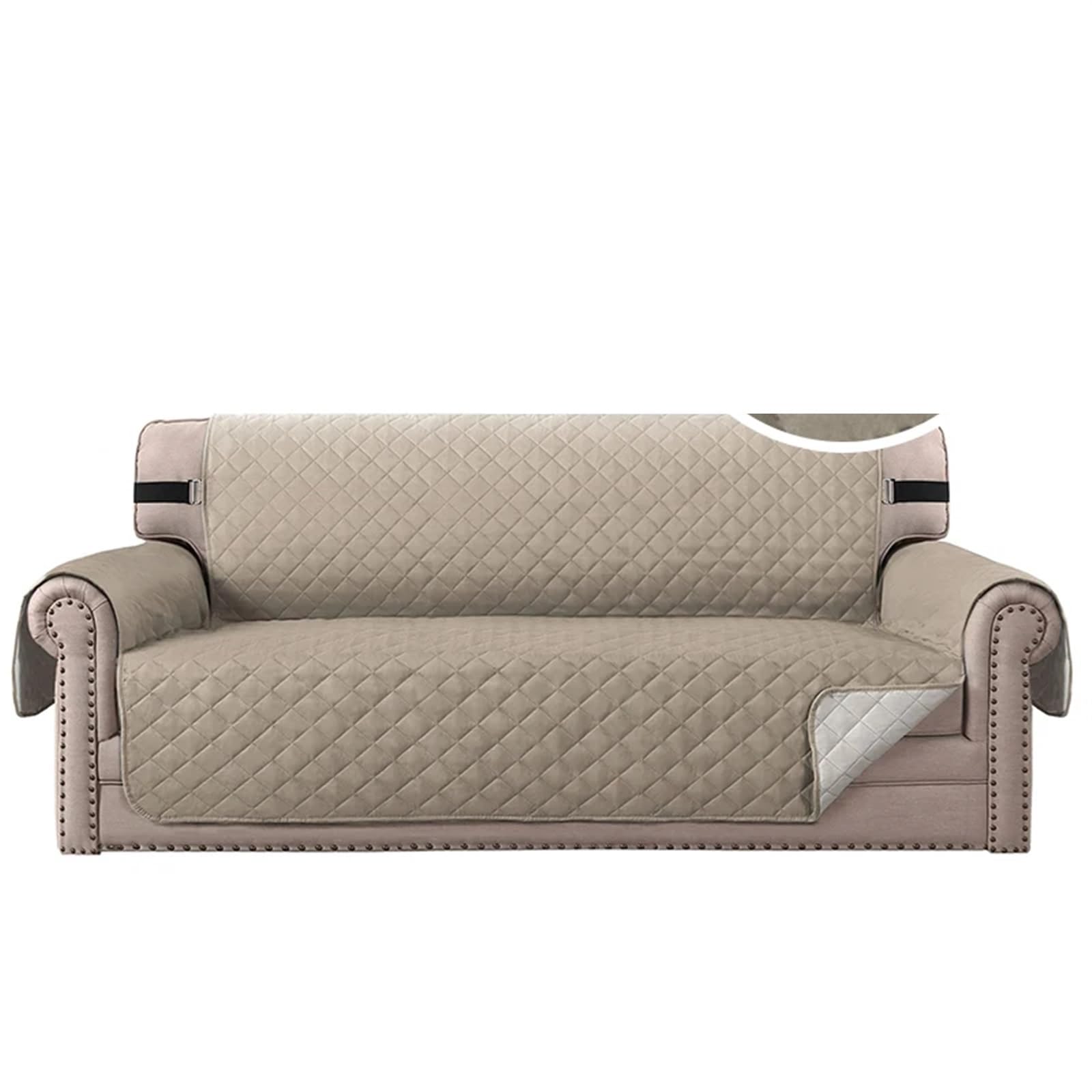 Housse de canapé imperméable antidérapante en tissu kaki 2 places 117cm
