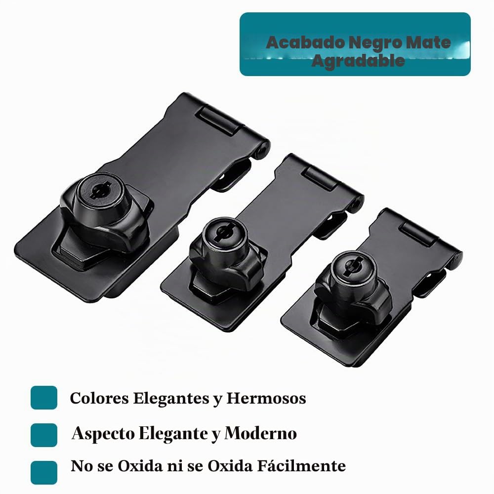 Cerradura de cerrojo de ángulo recto de 90 grados con llave igual, cerrojo pequeño hebilla de pestillo de seguridad para puerta, cerradura de cobertizo de candado (Black 2.5 Inch)