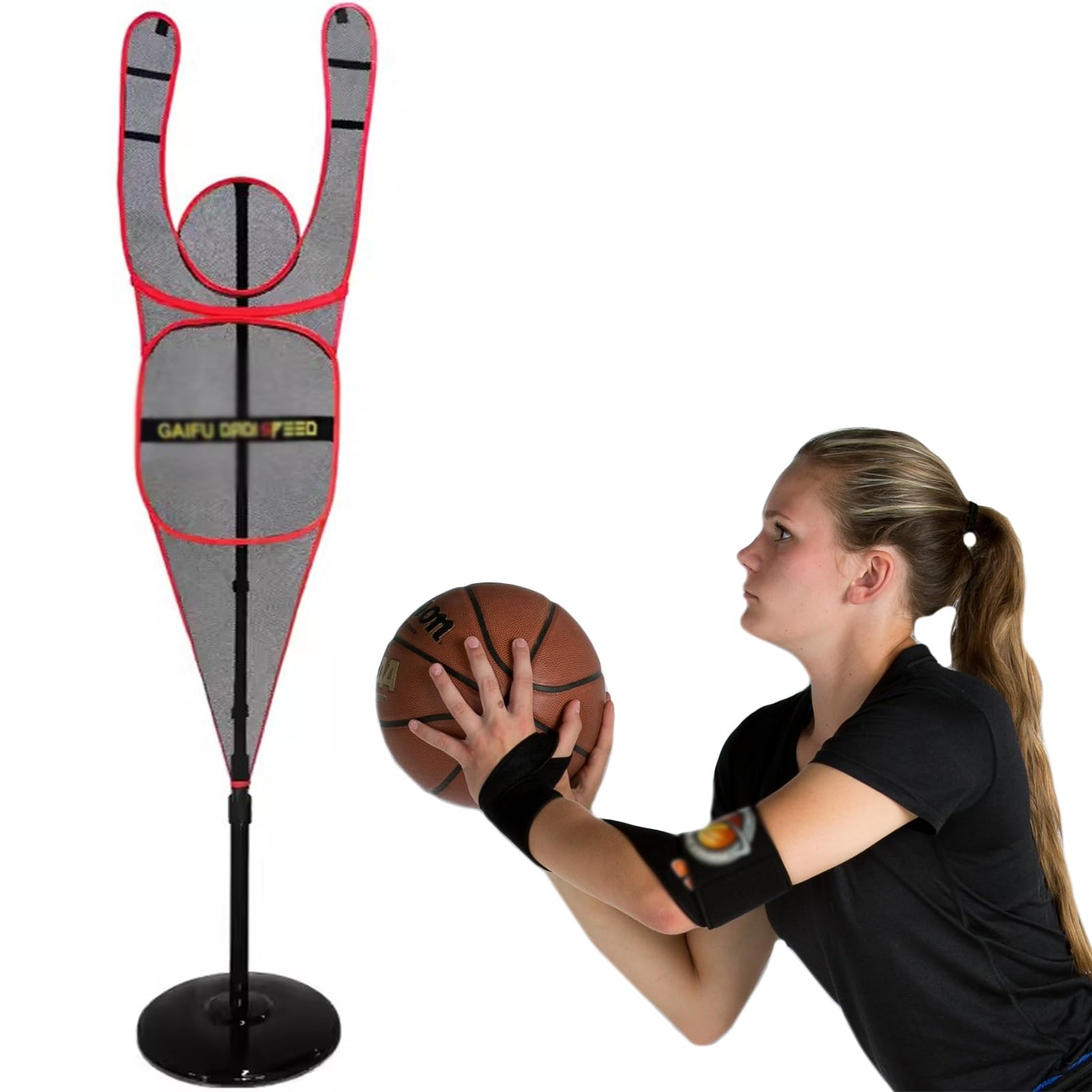 Manichino da Allenamento Portatile per difensore per Basket, manichino da Allenamento Indipendente Regolabile per Dribbling, tiri, passaggi (Red)