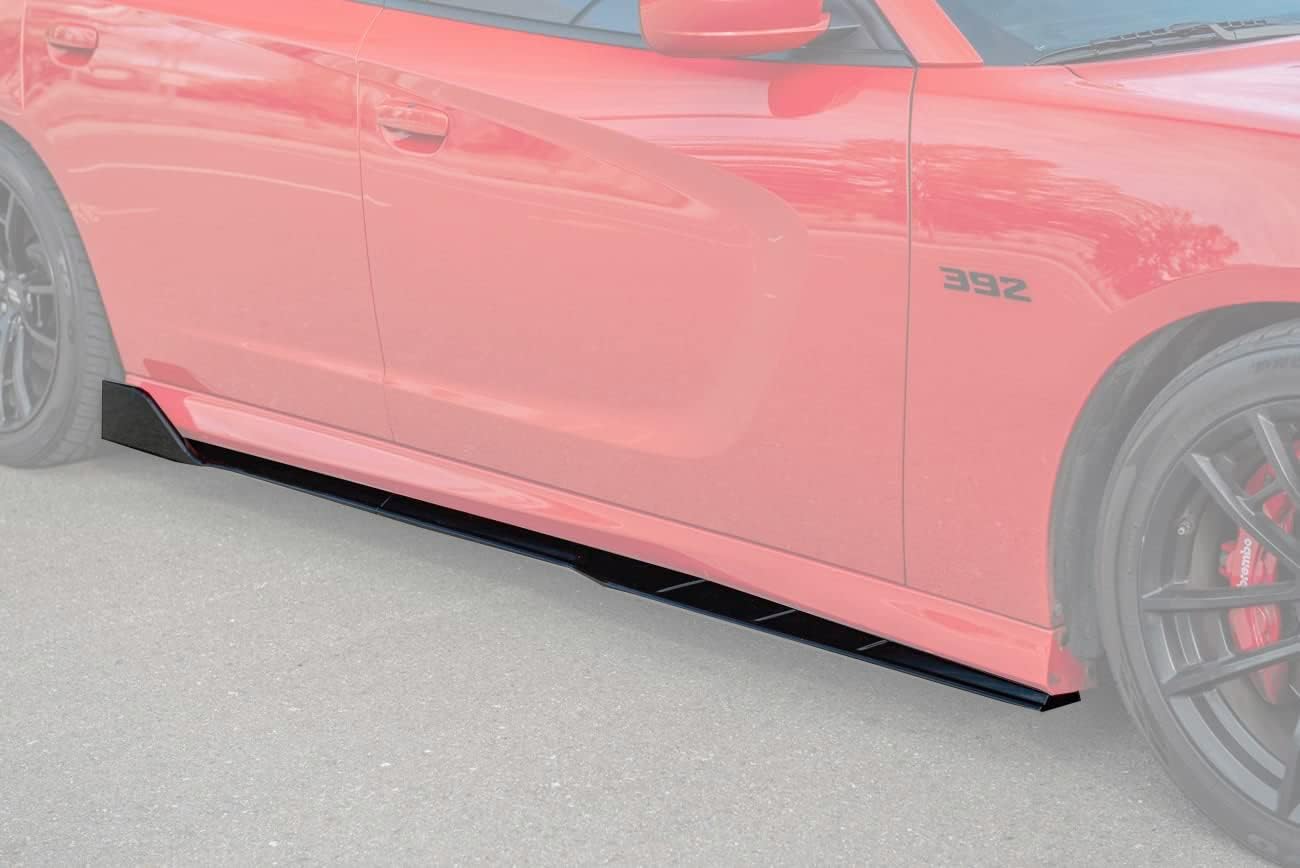 Replacement for 2015-Present Dodge Charger SRT Models | SRT Track Style ABS Plastic - Painted Glossy Black Side Skirts Rocker Panel Extension Pair