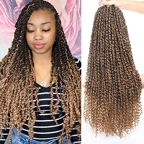 Xtrend 22inch Pre-twisted Passion Twist Crochet Hair 15strand Ombre Color Hair for Passion Twist Braiding Hair Curly Ends (1pack, 1B/27#)