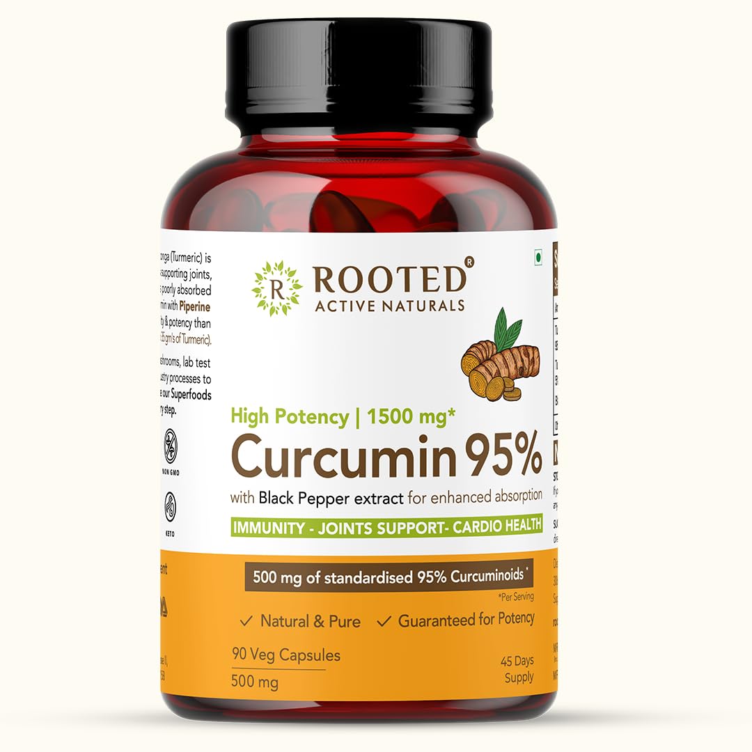 Rooted Actives Curcumin Capsules (95%) With Black Pepper Extract | For Immunity, Joints Cardio Health | 90 Veg Capsules, 500 Mg (Curcumin Capsules (95%) With Black Pepper Extract) (B09HPY89V5) Amazon Price History, Amazon Price Tracker