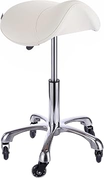 Adjustable Backless Rolling Saddle Stool Salon Chair - Heavy-Duty Pneumatic Beauty Tattoo Spa Clinic Seat - Office Massage Salons 360 Wheels Better Posture Stools - Spa Numa 1010A White