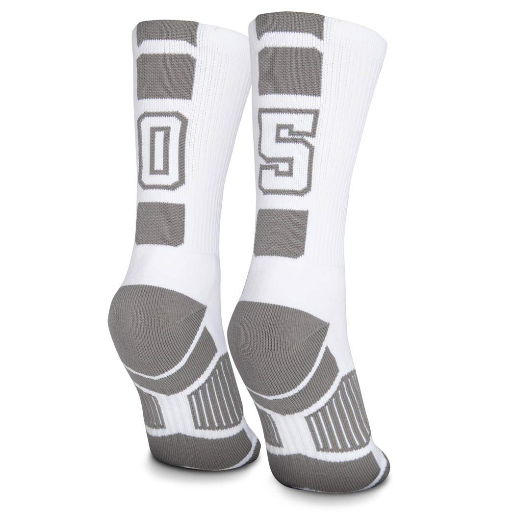 ChalkTalkSPORTS Custom Team Number Crew Socks | Youth & Adult Athletic Socks White | Choose Your Number