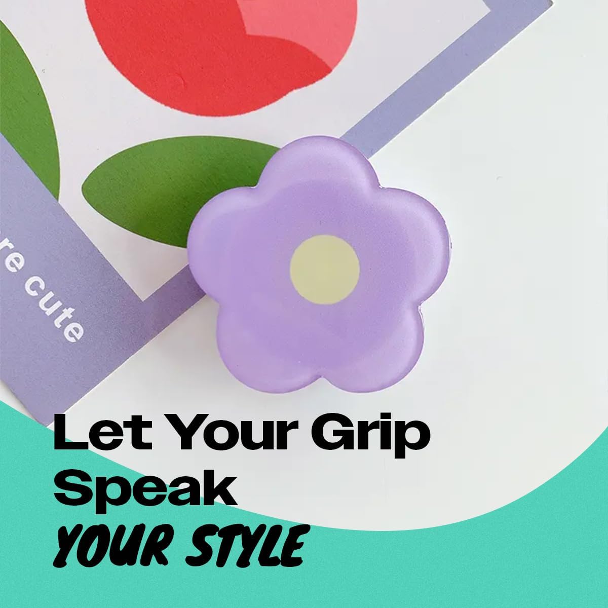 OnTheGrip Cute Solid Color Daisy Flower Design Collapsible Mobile Phone Grip Stand Holder for Smartphone Tablet Cell Phone Accessory (Violet) - Image 8