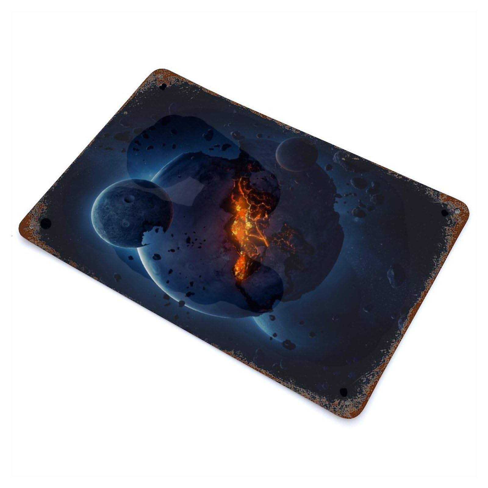 Planet Go Boom Rustic Tin Plaque 11.8"x7.9", Rustic Home Decor for Office, Studio And Wall Decor