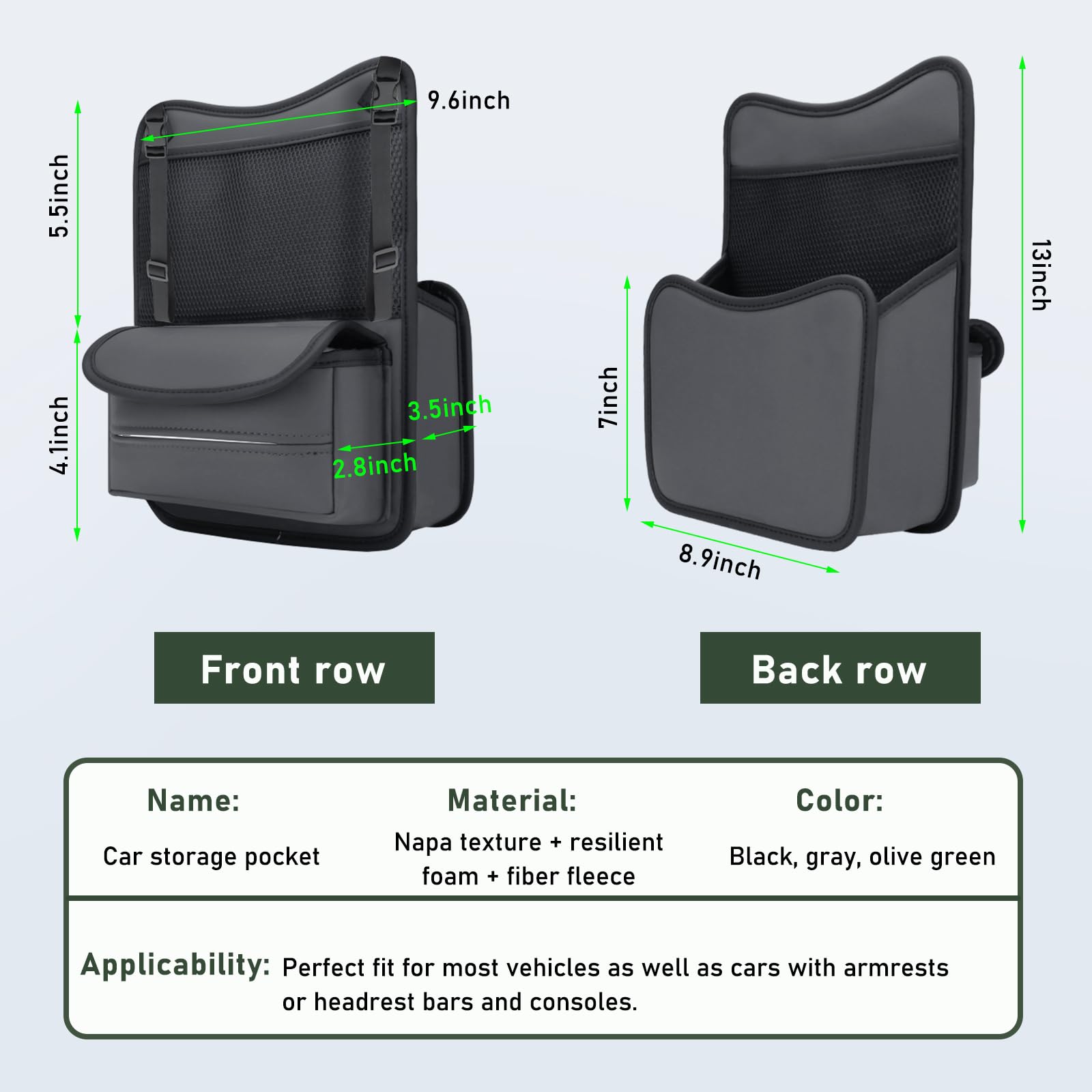 Ohleats Auto-Organizer Nappaleder Handtaschenhalter große Kapazität Automobil-Konsolentasche Autozubehör (grau)