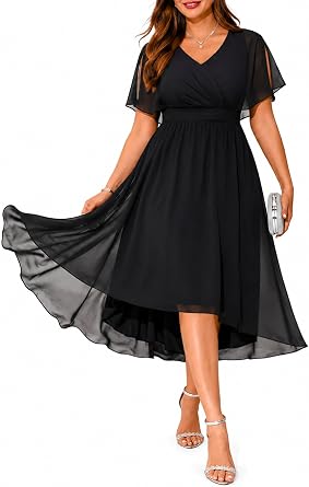 Pinup Fashion Plus Size Wedding Guest Formal Cocktail High Low Midi Dress