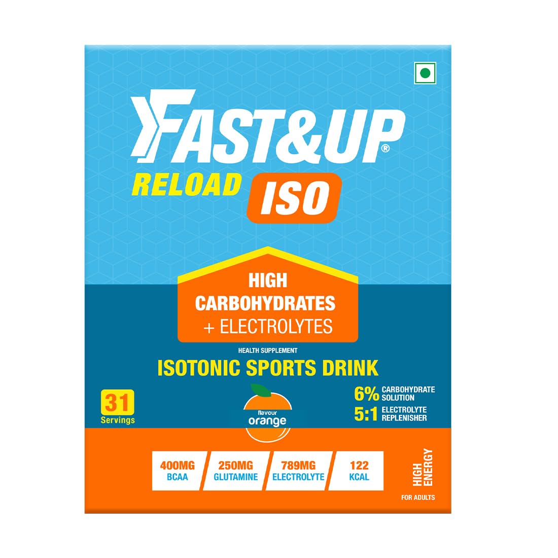 Fast&Up Reload Isotonic Energy Drink | Carbs + Electrolytes + Aminos | Restore, Replenish and Recover | 31 servings (Orange)