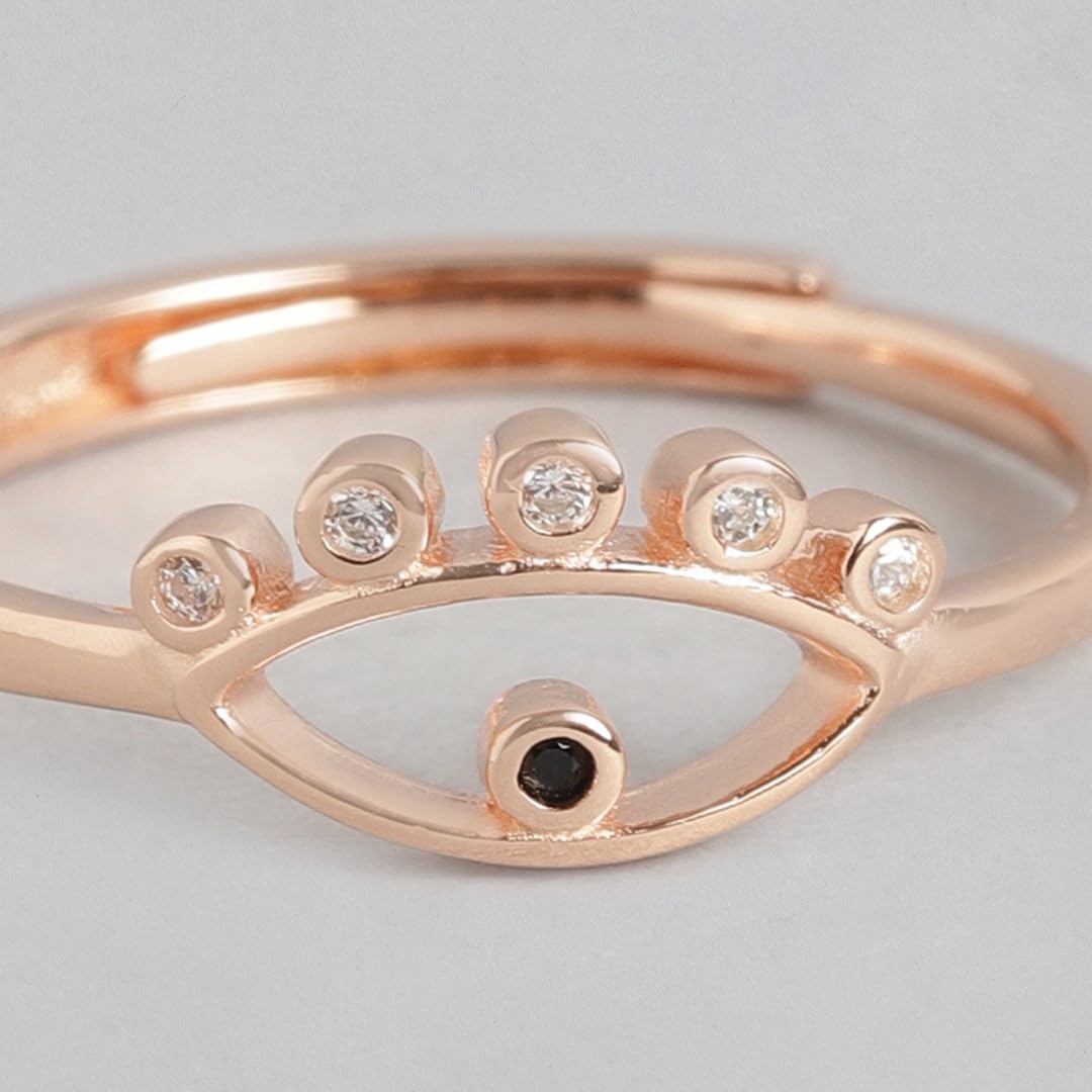 Women's 925 Sterling CZ Evil Eye Rose Plated Adjustable Ring