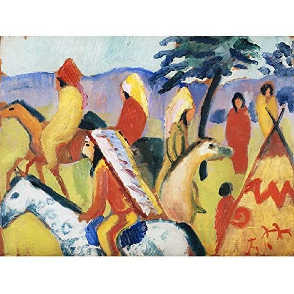 Macke August Reitende Indianer Beim Zelt Art Print Canvas Premium Wall Decor Poster Mural