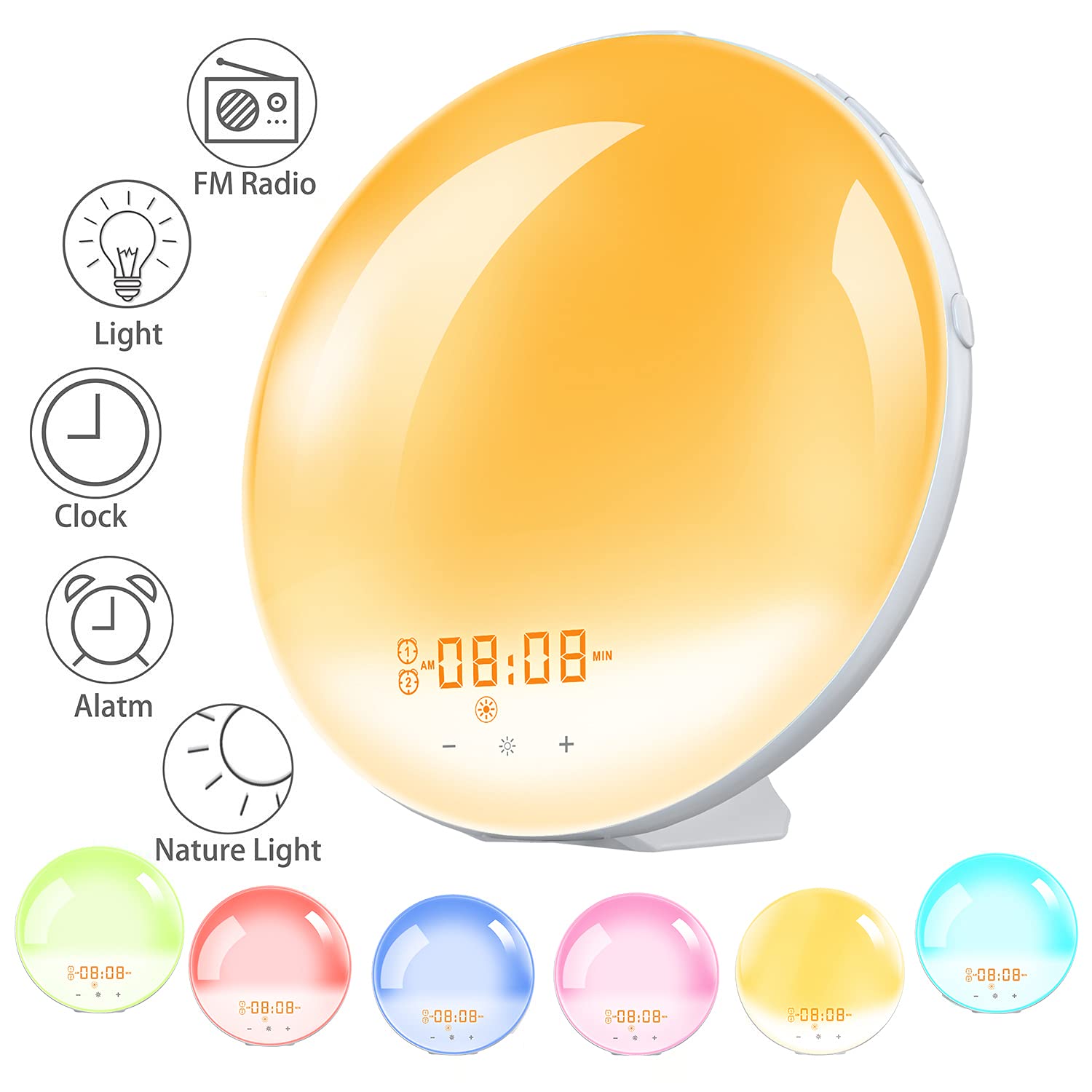 Multifunktionales Licht Smart Clock Tischlampe mit UKW-wecker Schlummerfunktion Nachttischlampe Digitaler Wecker mit Sonnenlichtsimulation