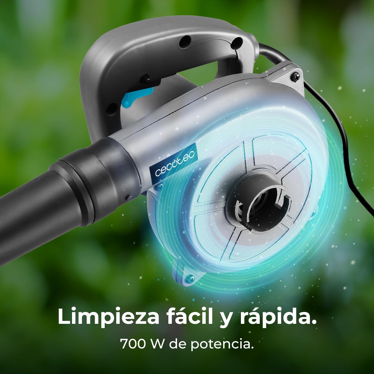 Cecotec Soplador de Hojas con Cable Airforce 720. 700W, Velocidad hasta 190km/h, Volumen hasta 4,96m³/s, Ligero, Versátil, Incluye Accesorios de Boquillas y Tubos Intercambiables, Cable de 3m