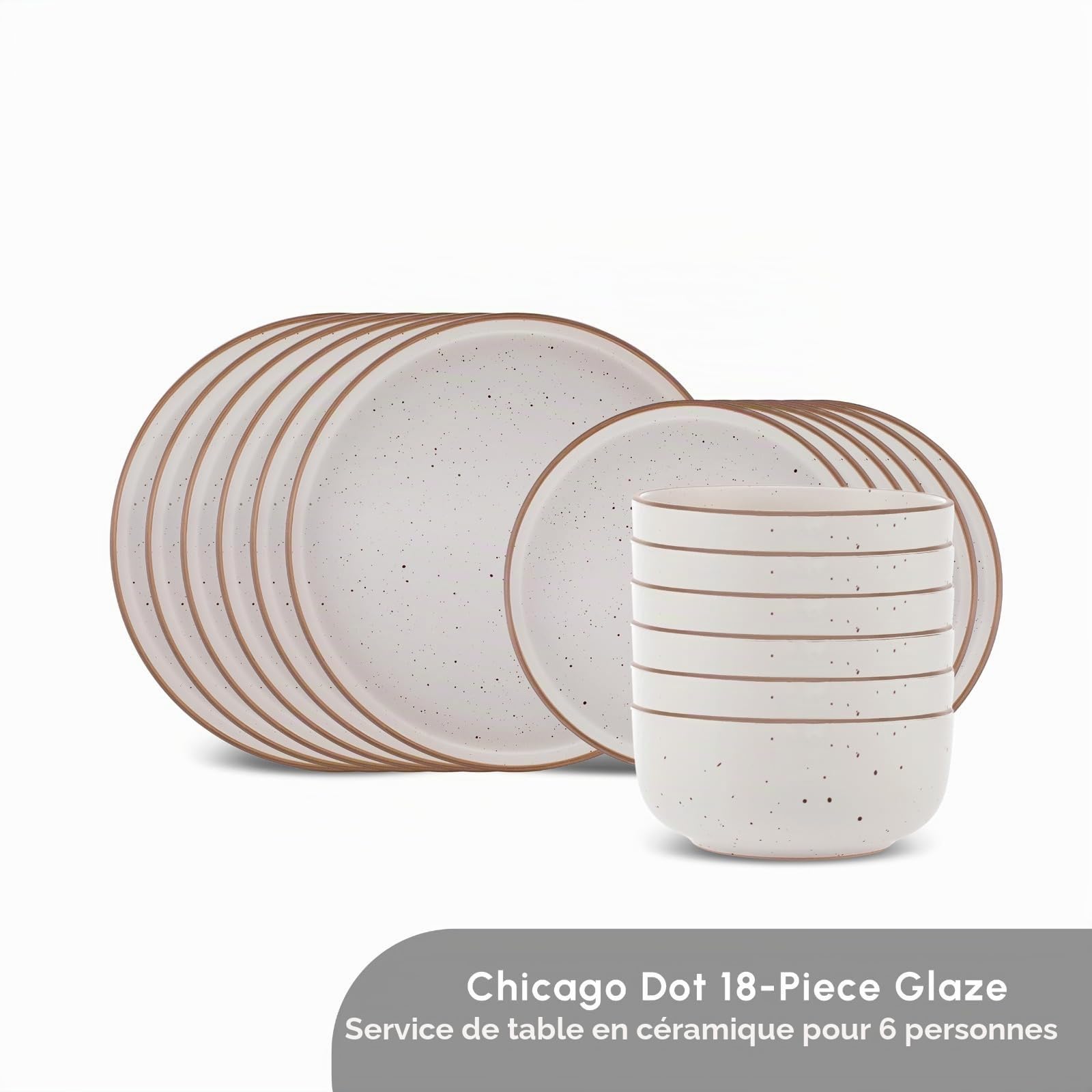 Karaca Chicago Dot Service de table 18 pièces en grès pour 6 personnes – Service de vaisselle moderne et unique avec assiettes, assiettes à dessert, bol
