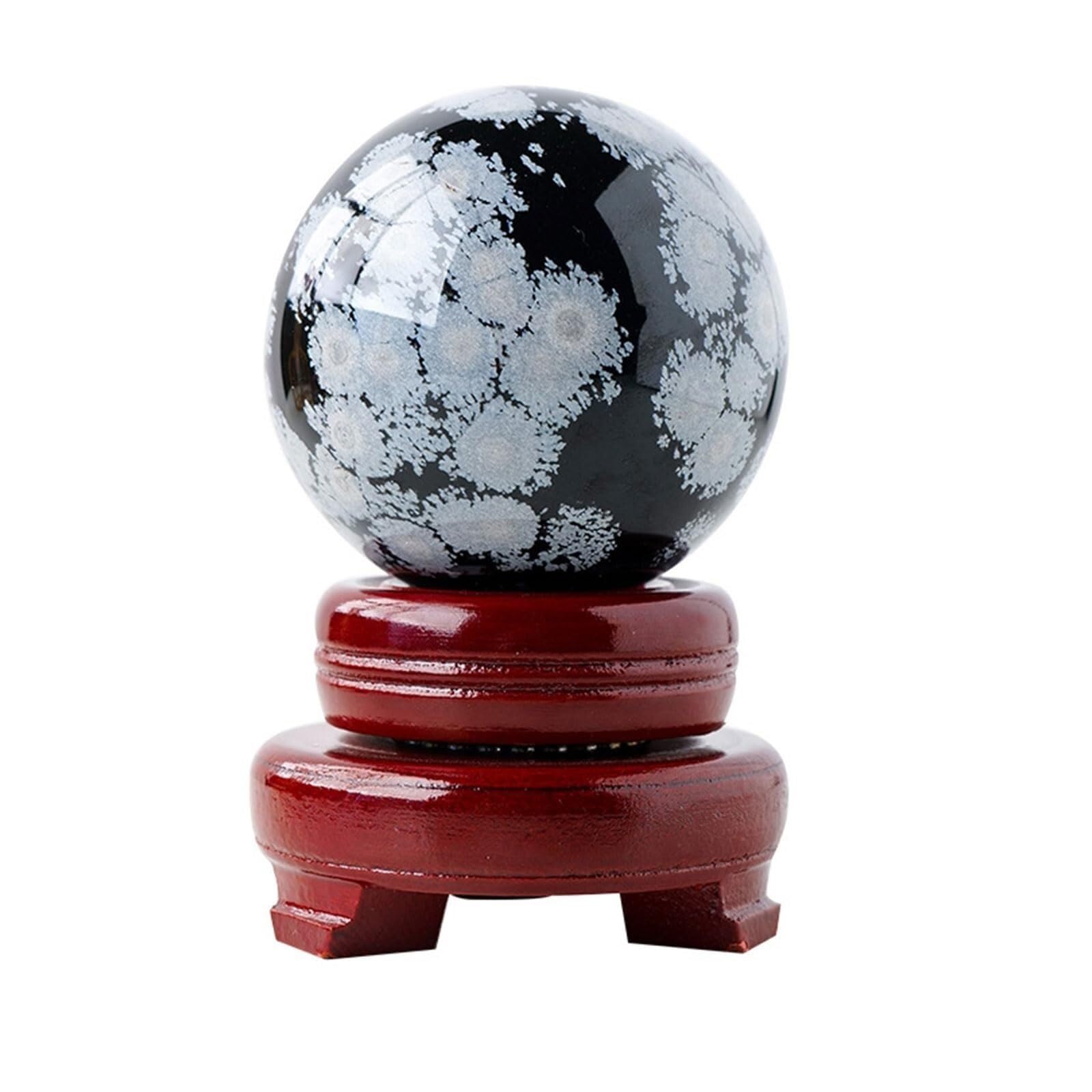 NTIYOU Natural Snowflake Obsidian Ball Polished Crystal Raw Stone Meditation Ball Ornaments Desktop Home Office Decoration(5.5~6cm)