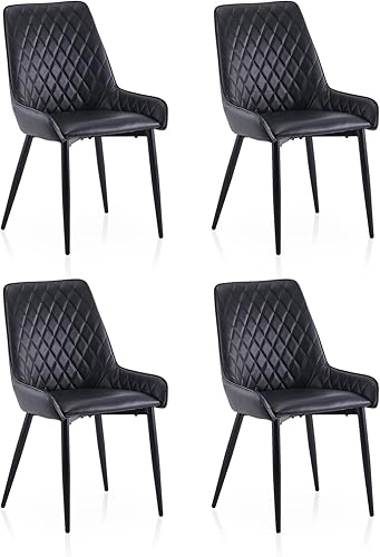 TUKAILAi Juego de 4 sillas de comedor de piel sintética, moderno sillón con asiento tapizado y patas de metal, silla de ocio de poliuretano para
