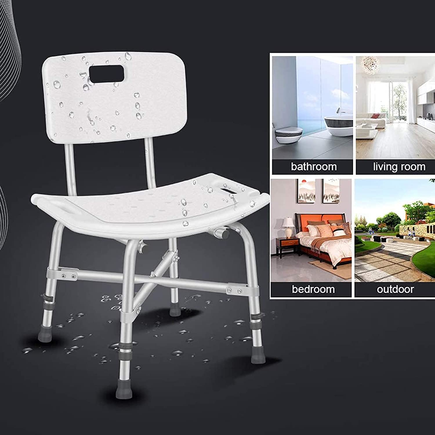 Asiento de Ducha abatible montado en la Pared Silla De Ducha for Ancianos Asiento De Ducha De Servicio Pesado Con Brazos Y Respaldo for Personas Mayores Y Taburete De Ducha for Discapacitados, Portáti
