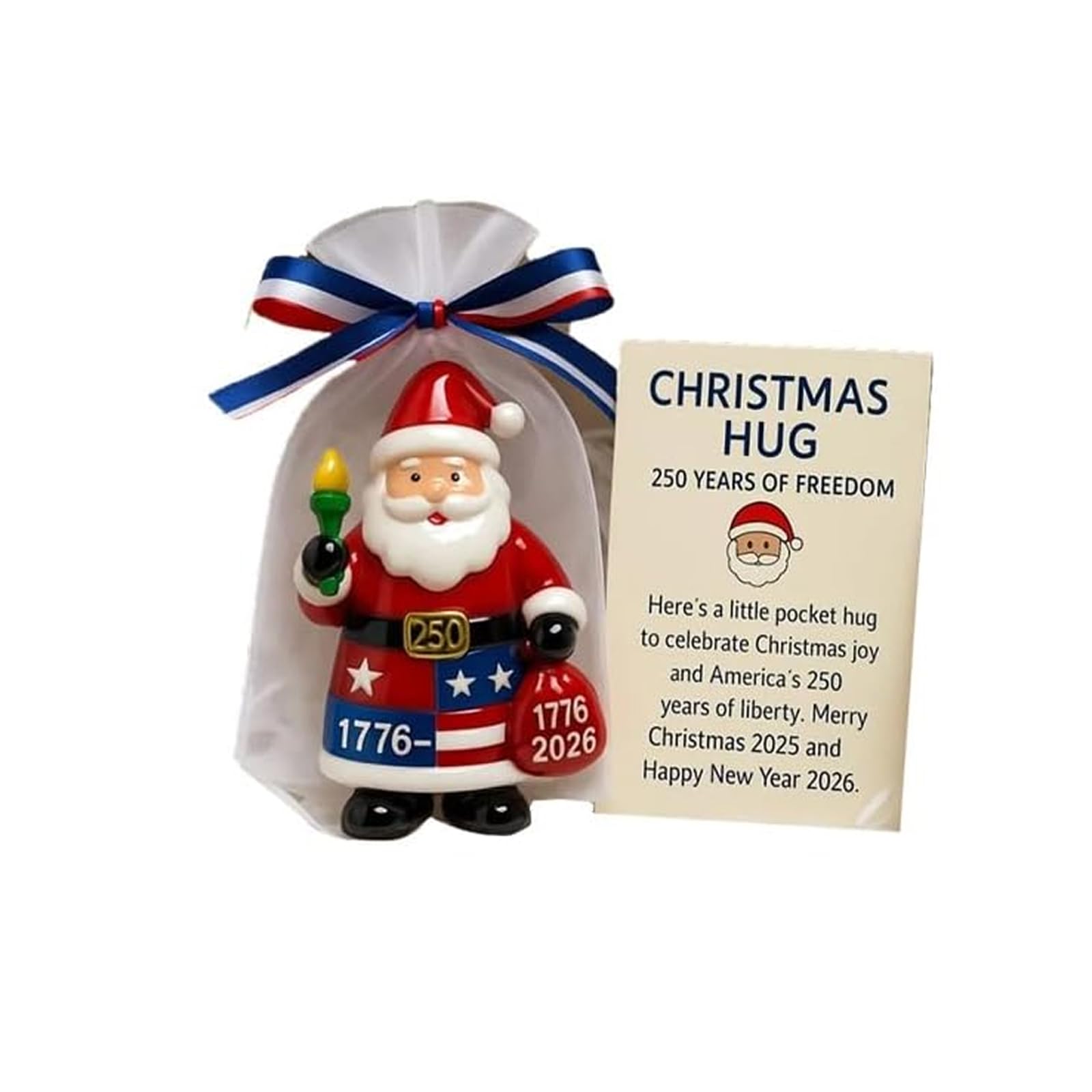 Lerpwige Shatterproof Santa Hug Ornament Acrylic Christmas Tree Decoration for 250th Year Celebration Family Safe Festival Home Decors