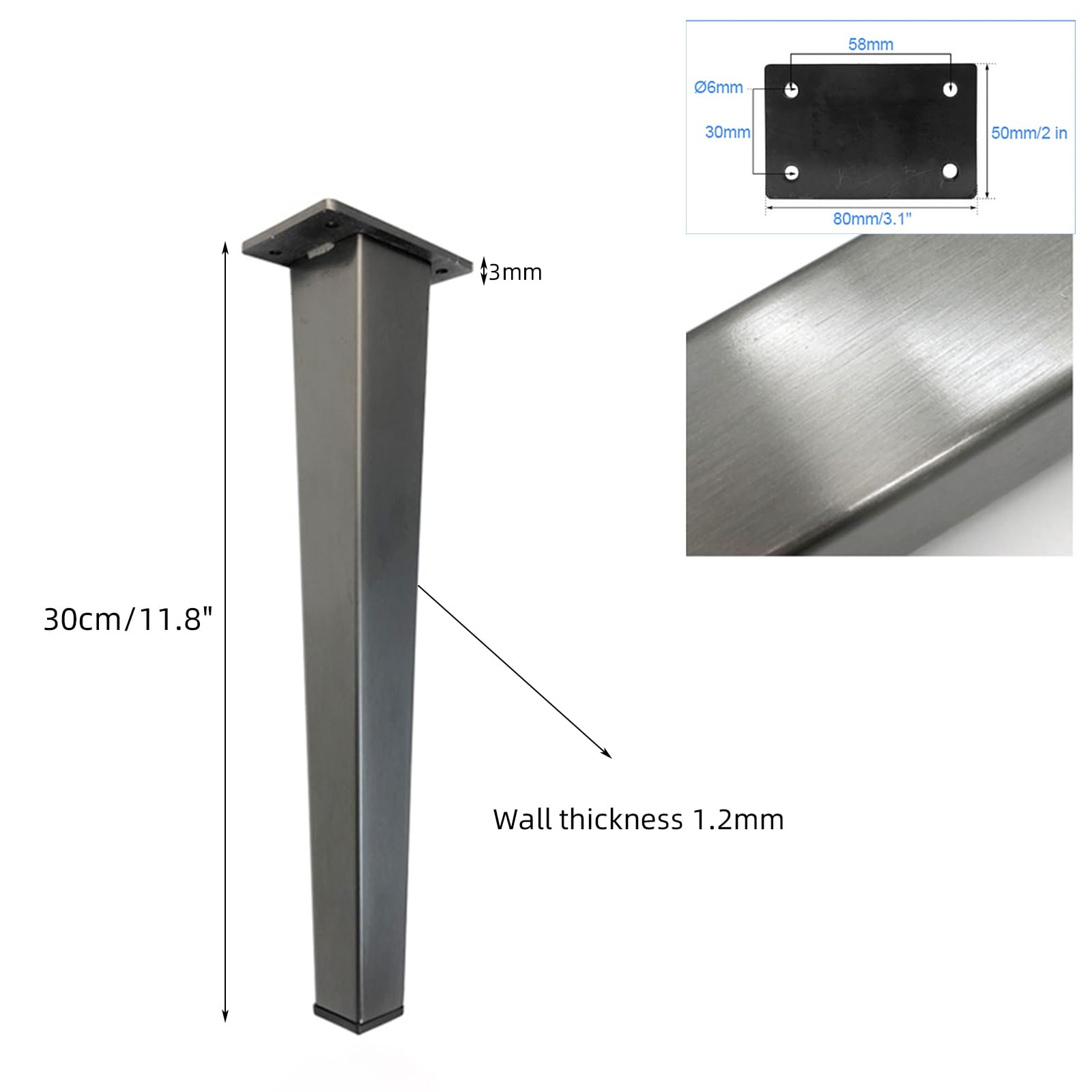Generico Gambe per Mobili Piedini per Tavolo in Metallo da 30 cm 4 Pezzi Supporto in Acciaio Inox Nero Vernice Spray Piedini per Divano Altezza: 6-30 cm Piedini per Mobile da 30 cm/11,8"