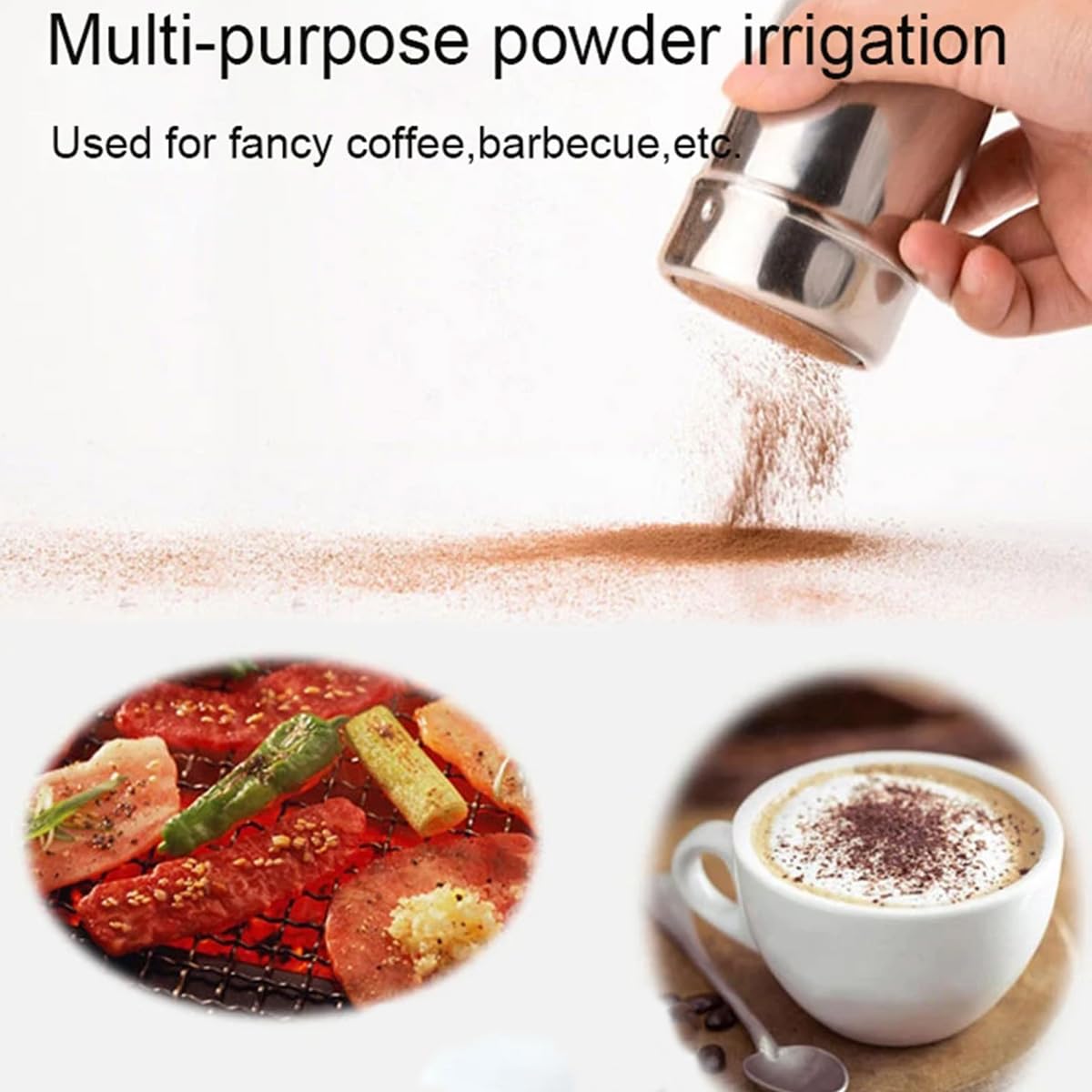 2 Stück Puderzuckerstreuer Kakaostreuer für Cappuccino - 16 Stück Druckform-Schablonen, Kaffee Zubehör Edelstahl-Pulverstreuer, Mehlstreuer mit Deckel