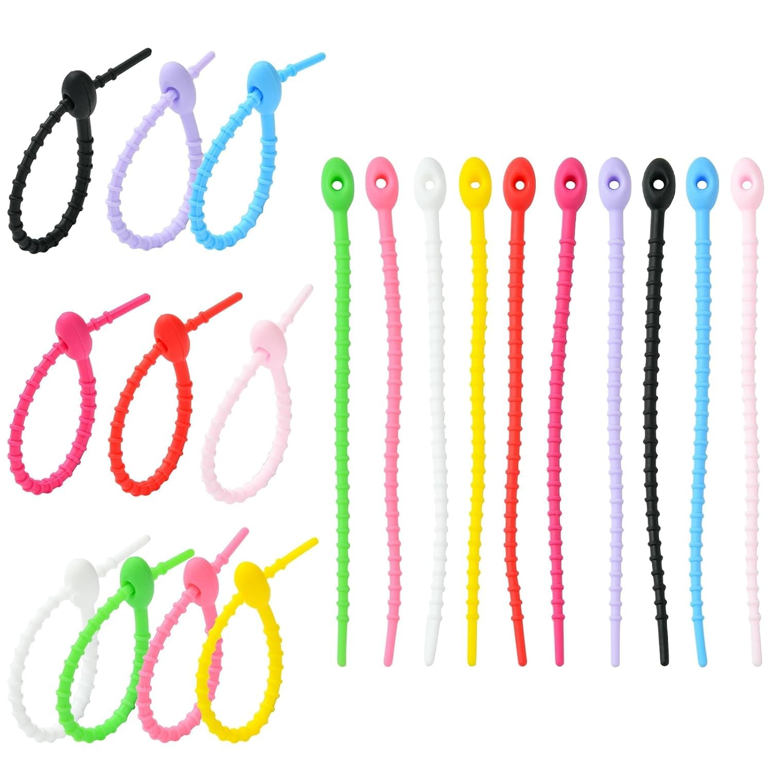 Reusable Silicone Zip Ties Oval Shape Cable Ties Set of 10 Pcs, Flexible Rubber Twist Ties Cord Organizer for Home Office Desk Table Wire Management-image-31