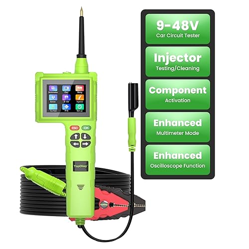 TopDiag Probador de circuito automotriz P200 Pro, kit de sonda de circuito de potencia, 9 30 V con multímetroreléprobador de inyector de