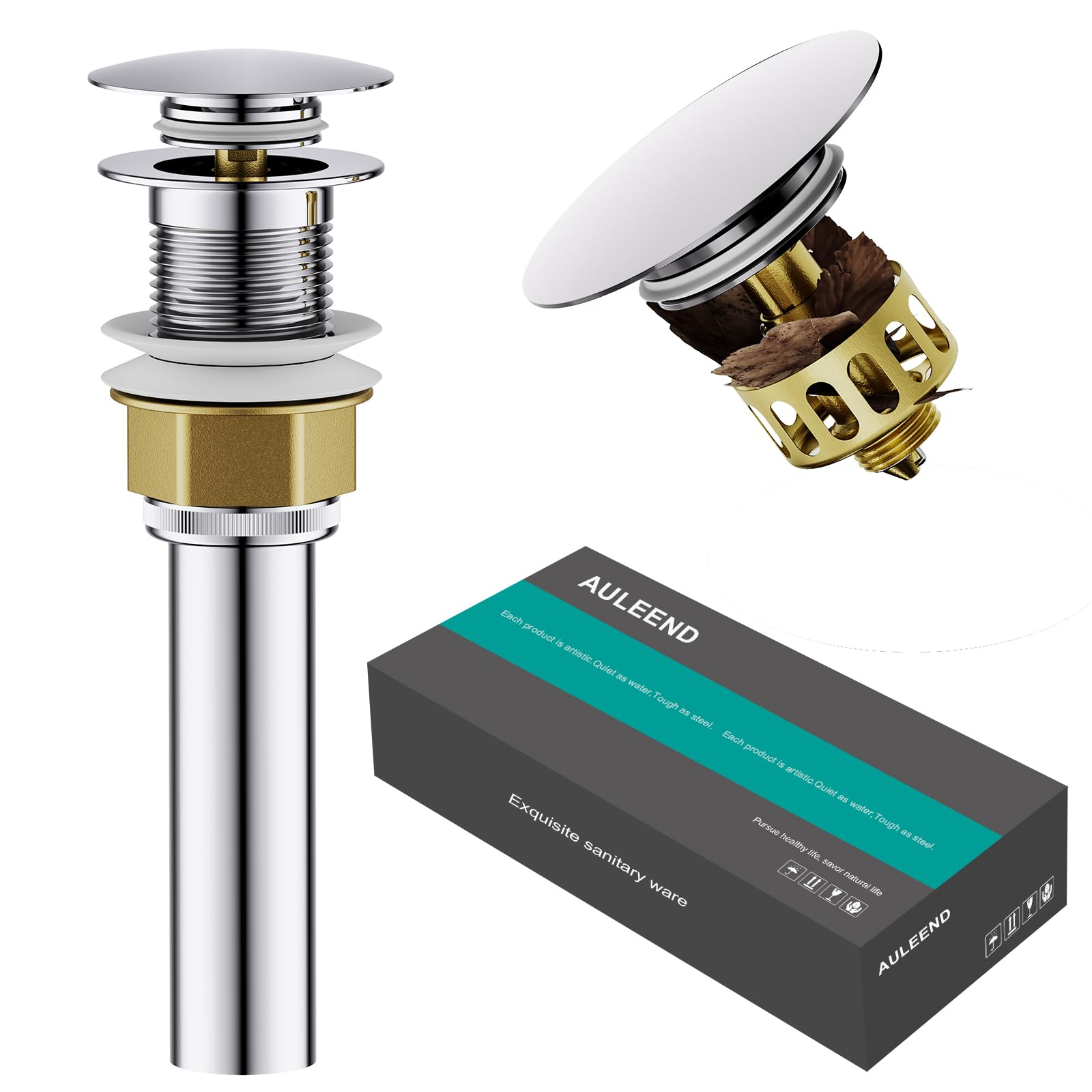 Snapklik.com : AULEEND Brass Bathroom Sink Drain, Pop Drain, Detachable ...