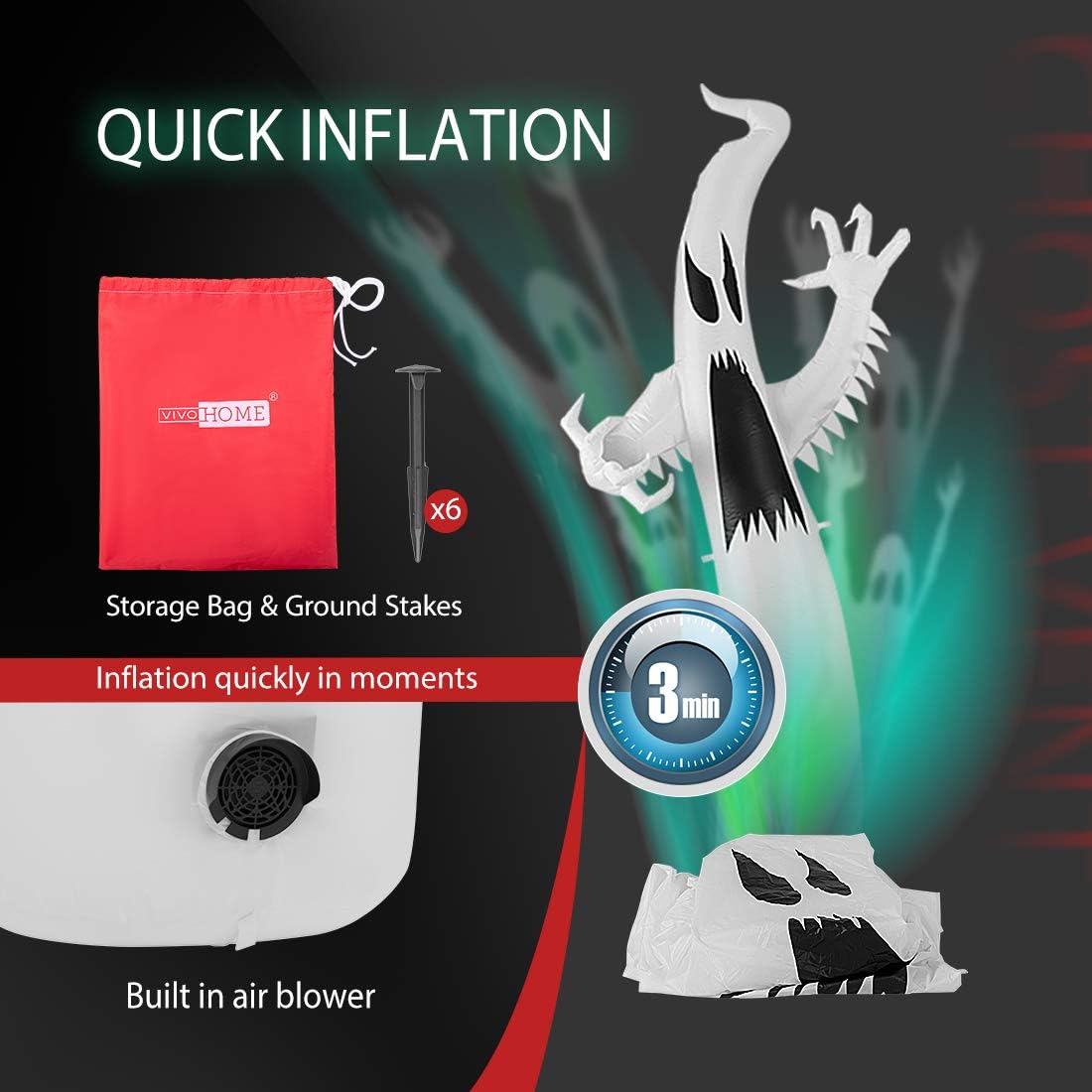 VIVOHOME 9ft Height Color Changing Halloween Inflatable White Ghost with Colorful Led Lights Blow up Outdoor Lawn Yard Decoration : Patio, Lawn & Garden