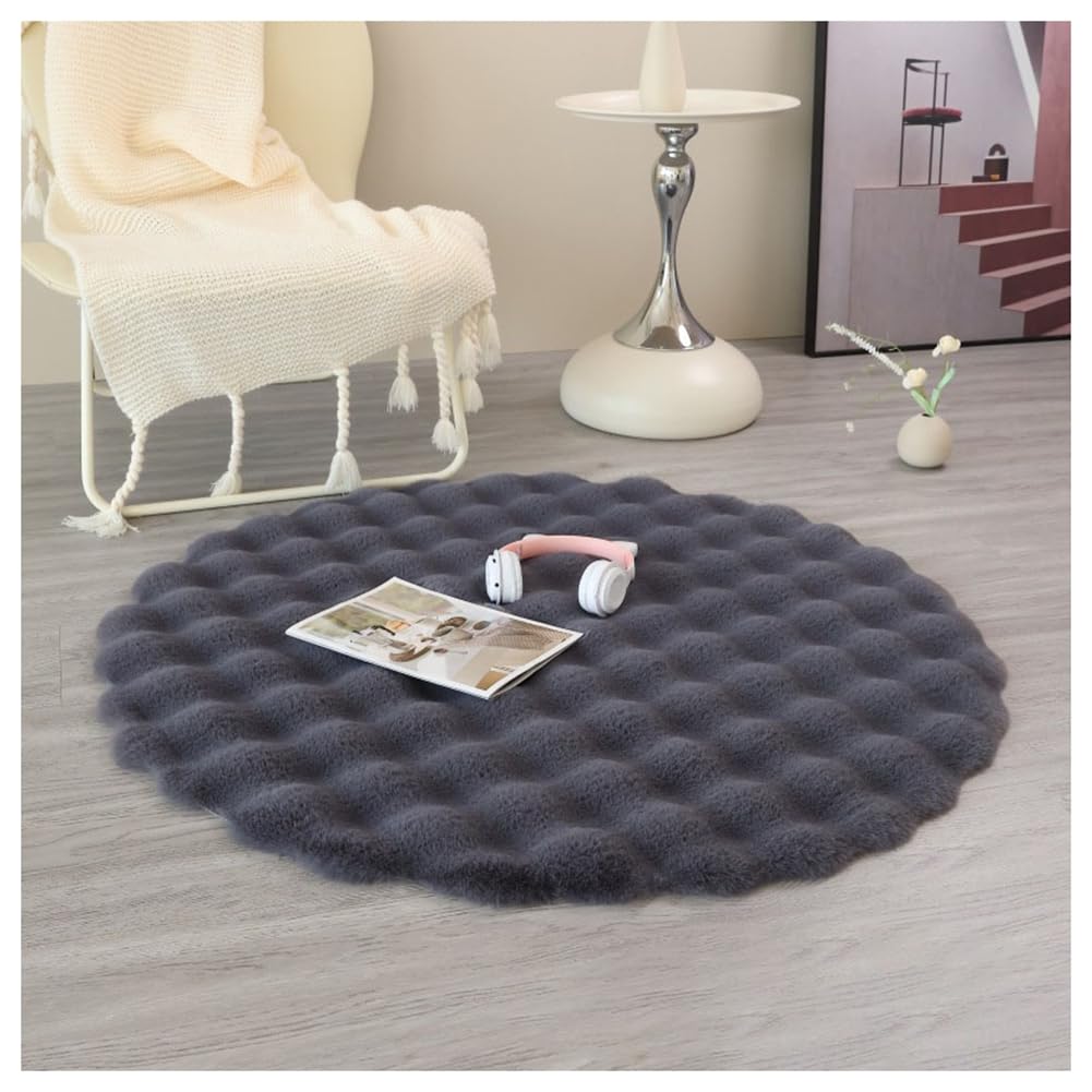 Tapis rond en fourrure douillette et moderne de 130 cm de diamètre