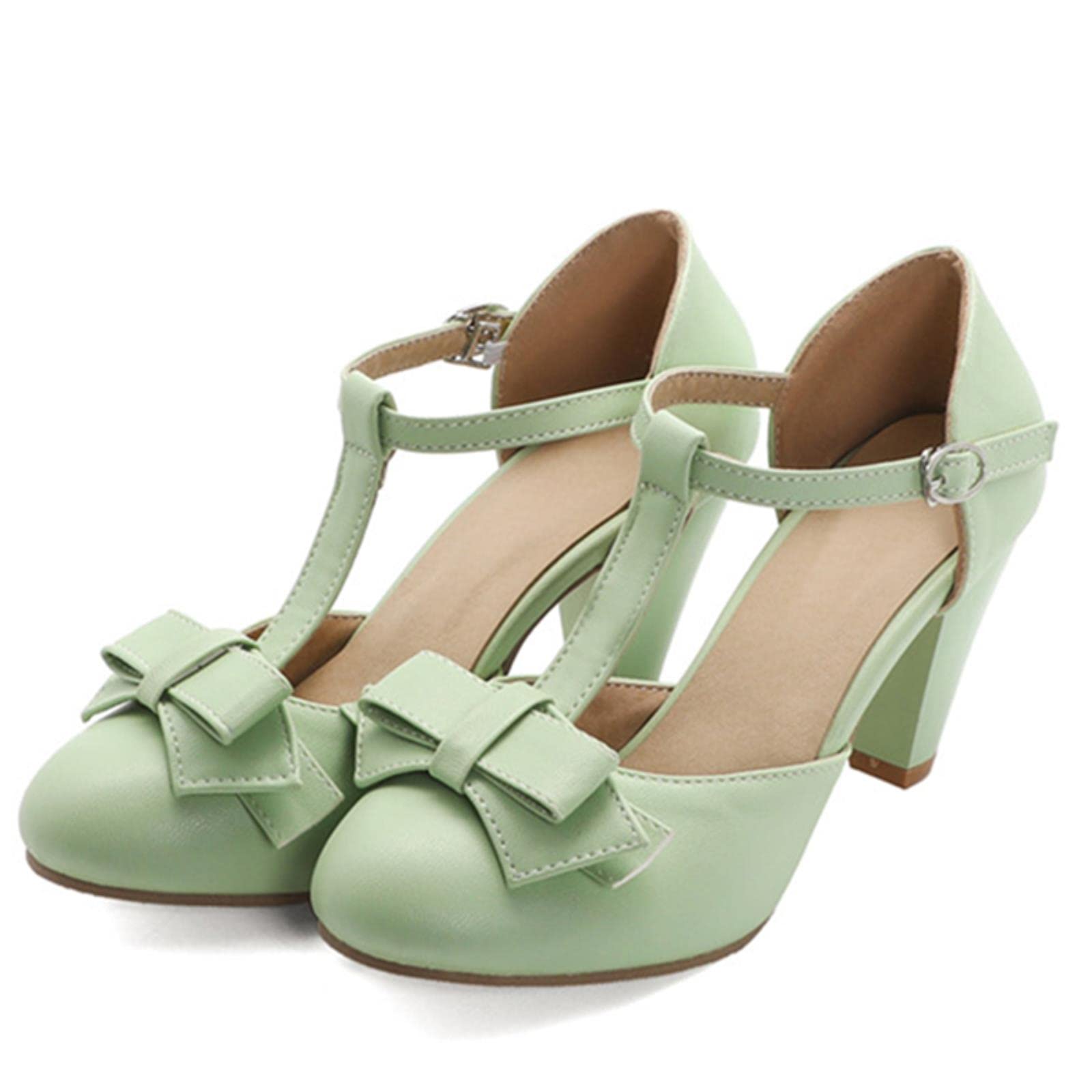 Sandali da donna estivi moda rosa verde Lolita scarpe per ragazze dolci tacchi con fiocco scarpe da donna pompe di grandi dimensioni,8,5