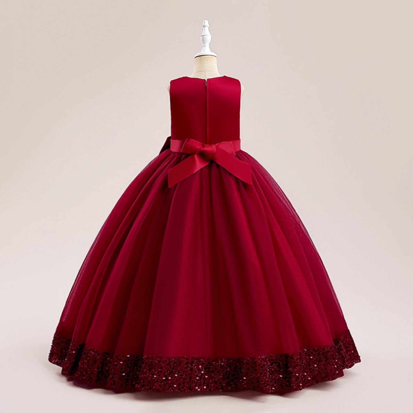 Générique Robe Princesse Fille Anniversaire Cérémonie Fête Chic Cortège Mariage Dentelle Tulle Volants Paillettes sans Manche Été Vêtement 3-12 Ans A36