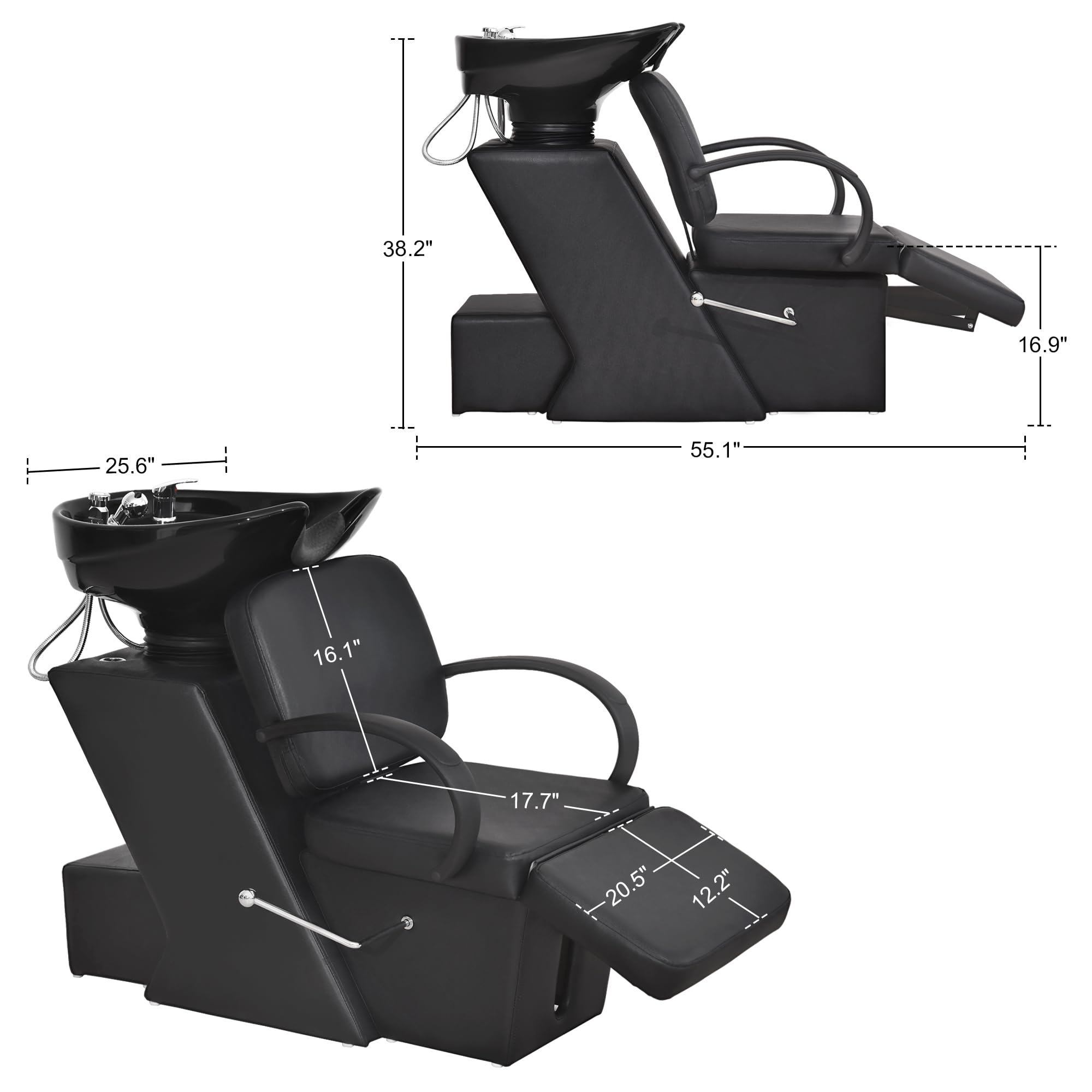 BarberPub Ceramic Bowl Shampoo Chair, Adjustable Backwash Sink, Hair Stylist Barber Chairs for Salon Beauty Spa Tattoo Unit Station 9051