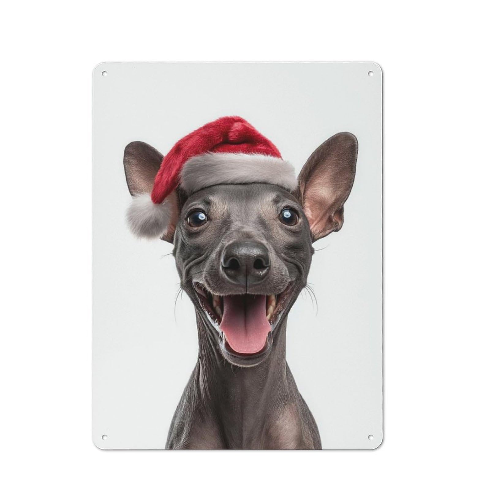 Junmoney Festive American Hairless Terrier With Santa Hat Vintage Tin Sign 40X30cm For Garden Room Or Summerhouse, For A Newly Organised Room And Metal Sign Display