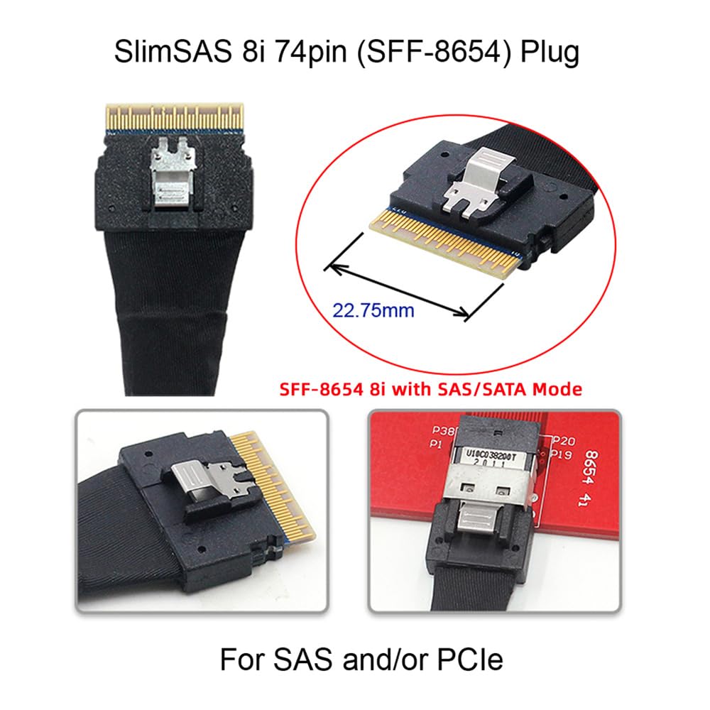 xiwai SFF-8654 8i 74pin Slimline SAS 4.0 Host Raid to 8 SATA 7pin Target Data Transmission Hard Disk Fanout Raid Cable 1-to-8 Splitter 0.5M