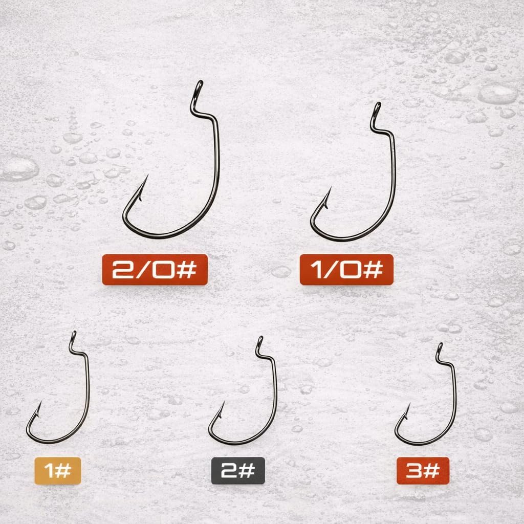 Moose Baits EWG Offset Worm Hooks for Bass Fishing – Texas Rig Hooks, Extra Wide Gap Soft Plastic Hooks for Freshwater Bass, Sizes Assorted