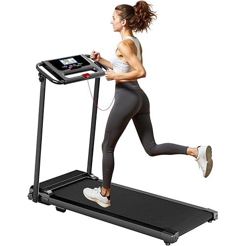 Portable Treadmill with Handle, 3.0HP Walking Pad Treadmill, Electric Compact Treadmills,Treadmills for Home Small Space with 12 Preset Programs, Walking Pad with Handle,300 LBS Capacity(Black)
