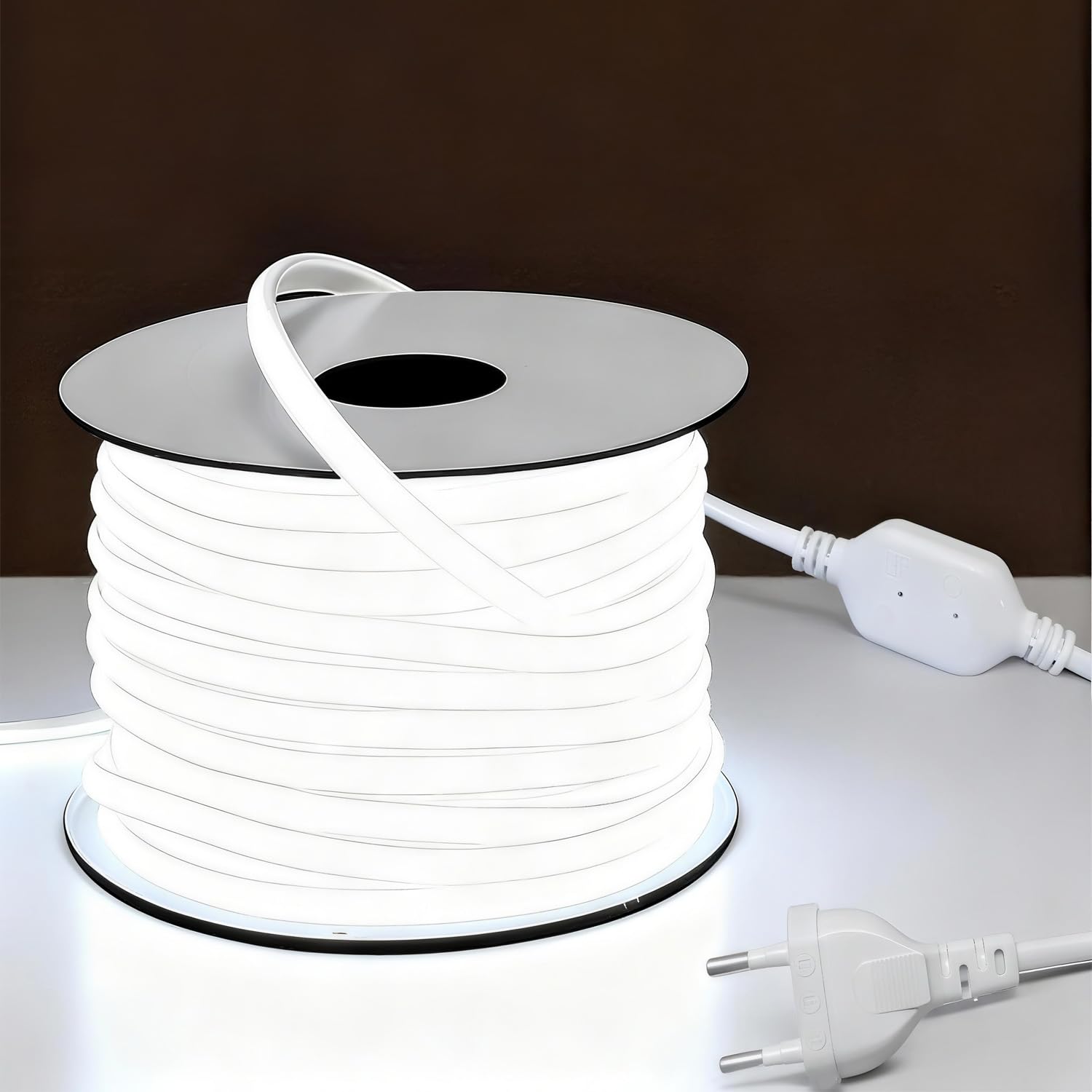 Striscia LED COB 10 m, 230 V, collegamento diretto a LED, impermeabile, autoadesiva, per esterni, flessibile, 6000 K, bianco freddo, per interni ed esterni, illuminazione