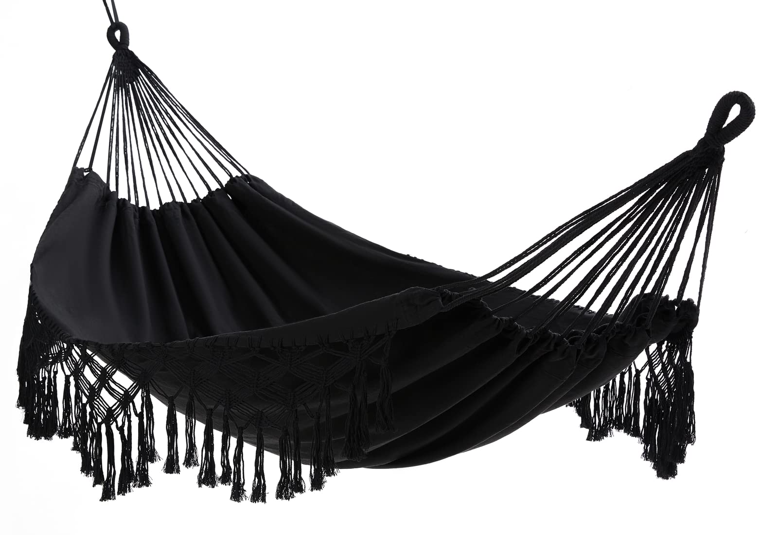 Outdoor Garden Hammock Double 2 Person Large Brazilian Hammocks Cotton Indoor Hammock for Bedroom Patio Porch Backyard (Black,240x150cm,450lbs)