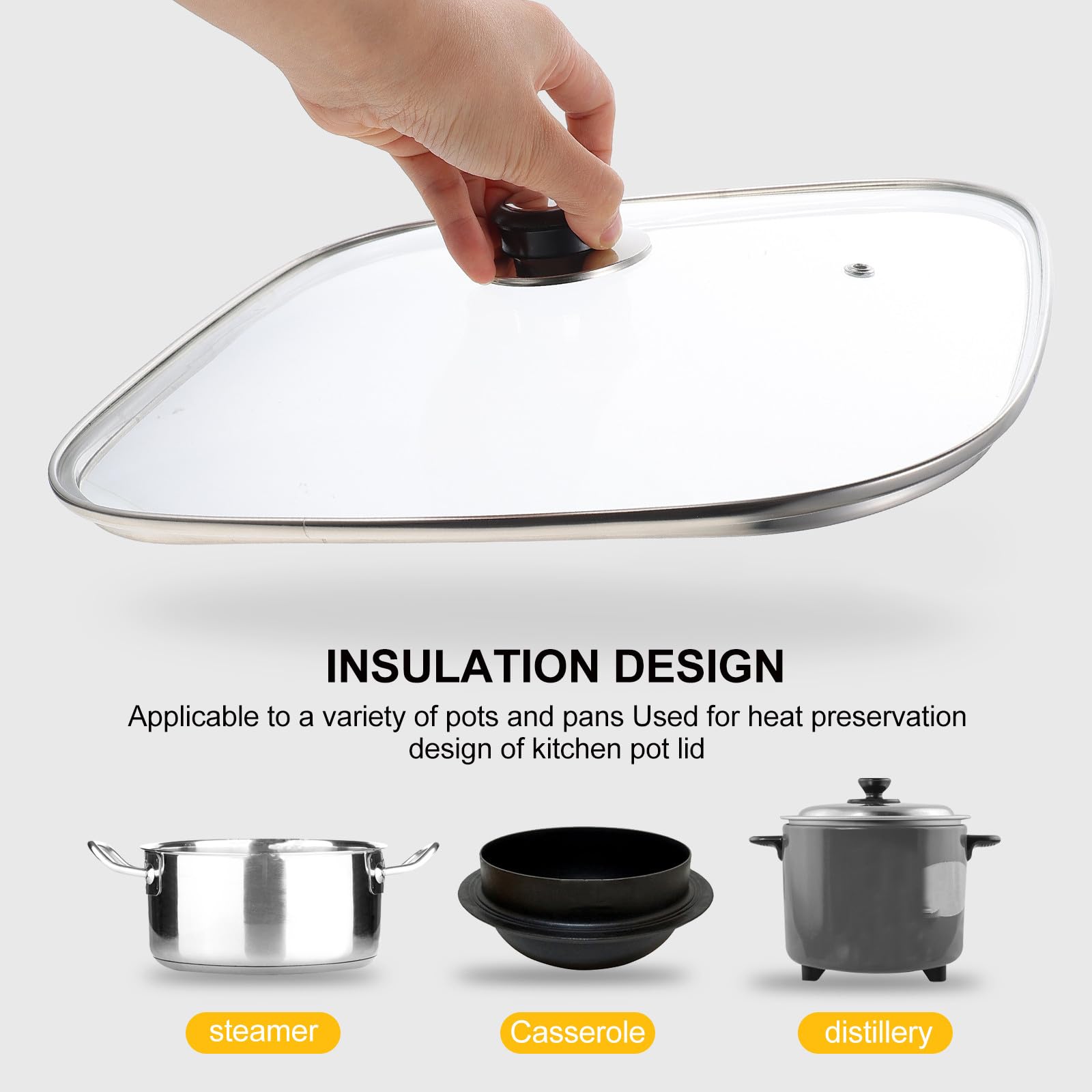 Gadpiparty Coperchio per Pentole Quadrato in Vetro Temperato Manico Sicuro, Copertura Trasparente per Padelle e Pentole, per Cucina Casalinga e Professionale, 30 CM