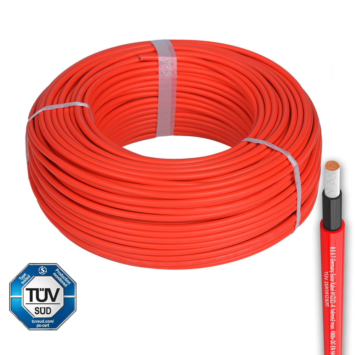 Germany B.e.s.t Solarkabel 6mm² Rot - 100m - Photovoltaikkabel, flexibel, UV-beständig, PV Kabel, leistungsstark, Schwarz-