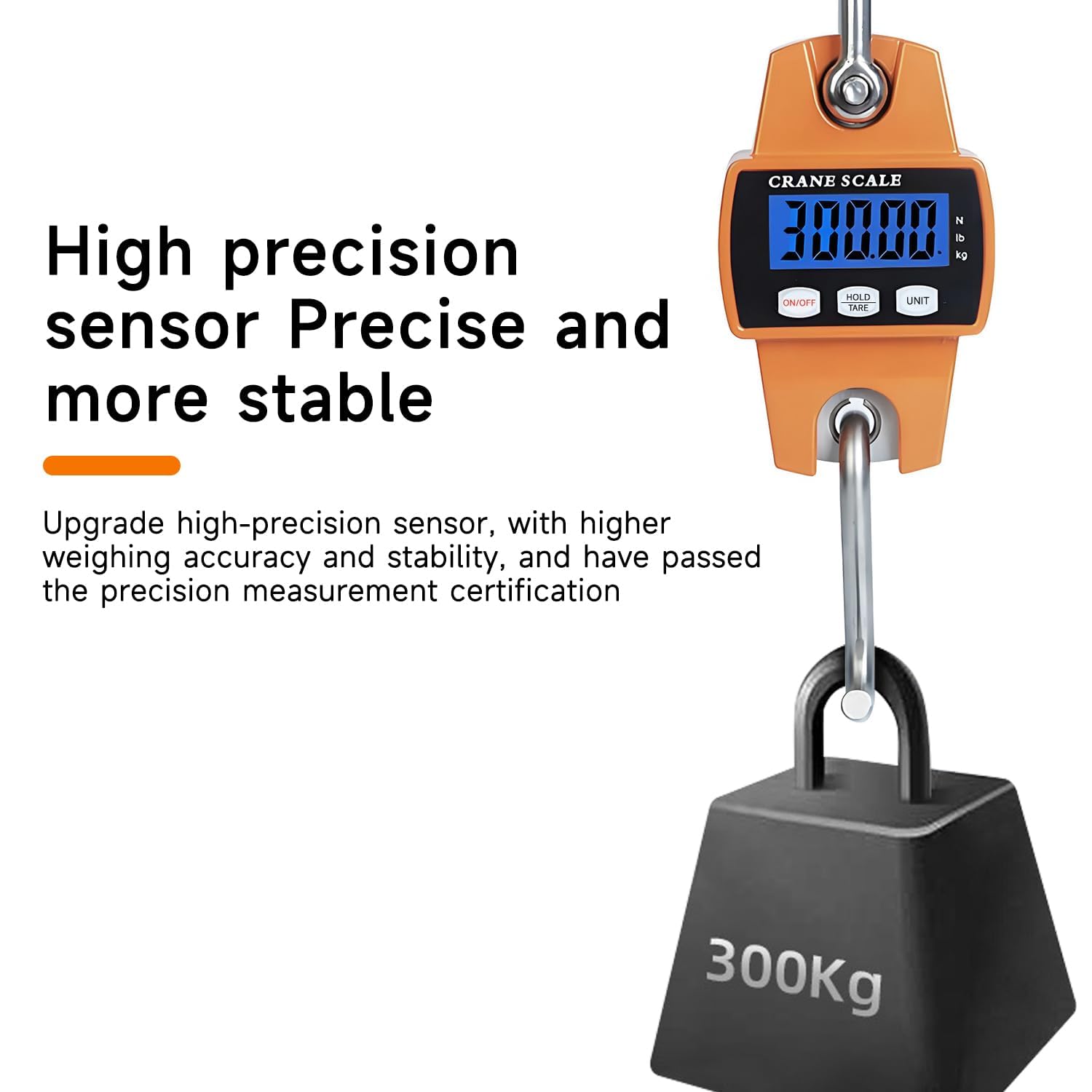 Qumox Balance Numérique Suspendue 300 kg – Mini Grue Portable avec Crochets, Écran LCD, Haute Précision, Balance de Pêche, Ferme, Chasse, Extérieur