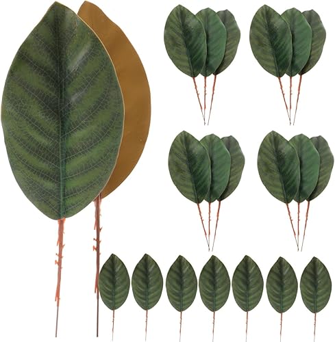 Veemoon 30 hojas de magnolia artificiales, hojas de magnolia sintética, accesorios para arreglos florales para bodas, cumpleaños, banquetes,