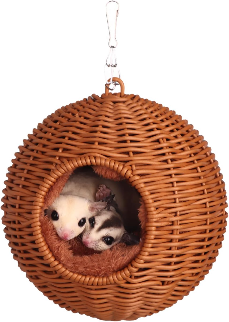Small Animal Hammock, PP Rattan Hiding Place with Removable Cotton nest, Suitable for Hamsters, Guinea Pigs, Rats, Sugar Gliders, Squirrels, Parrots (Brown)