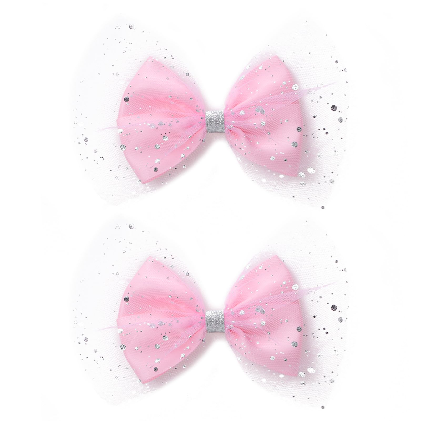 ZOLYCO Large Big 6 Inch Glitter Organza Hair Bow Clips Sequin Party Alligator Clips Mesh Hair Accessories for Women Teens Girls Kids 2 Pcs (Pink)