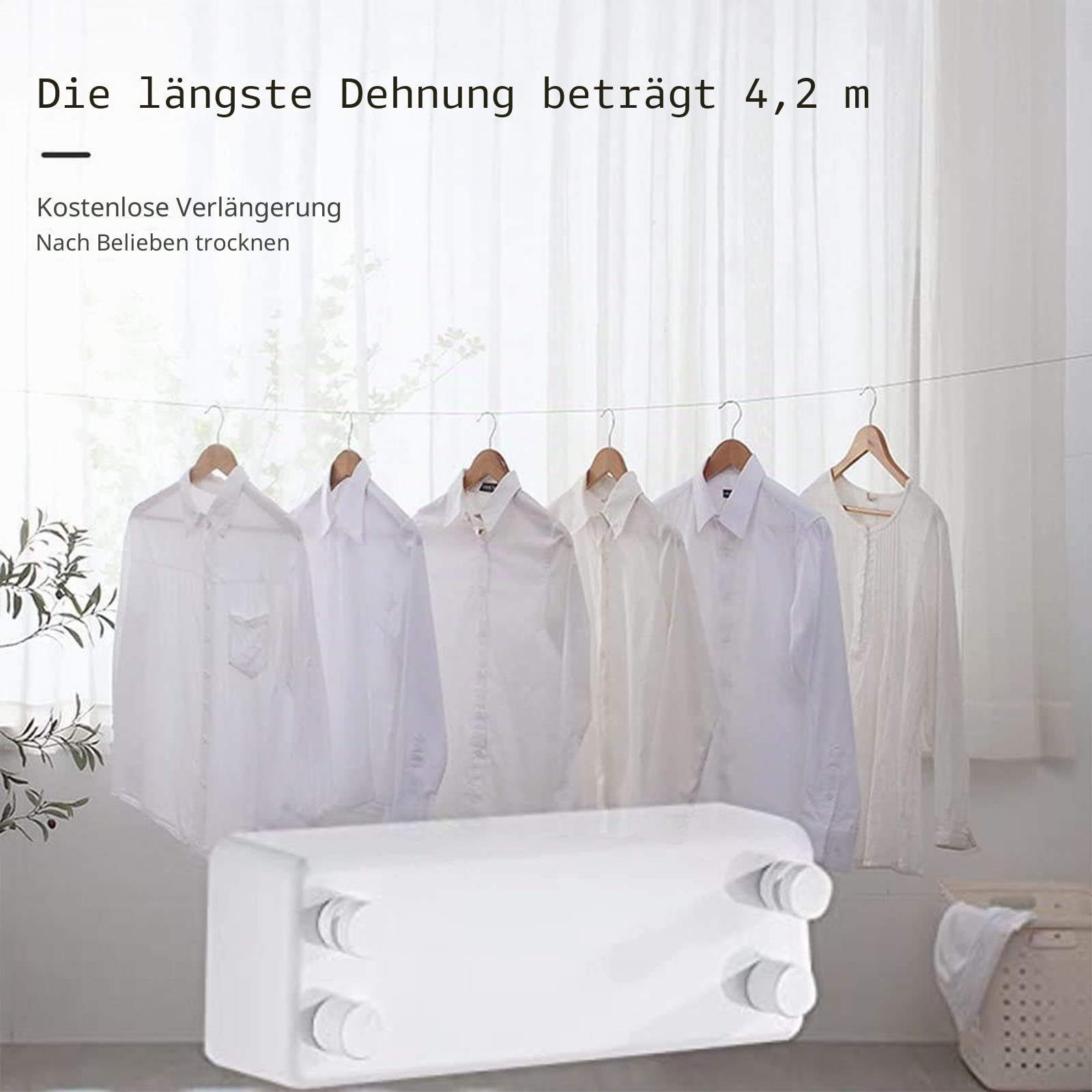 Ausziehbare Wäscheleine Mit Stahlkern - Wandmontage Hochleistungs-Wäschetrockner Für Innenbereich, Hotel, Balkon, Garten (13,7 Fuß Doppelschnur, Weiß)
