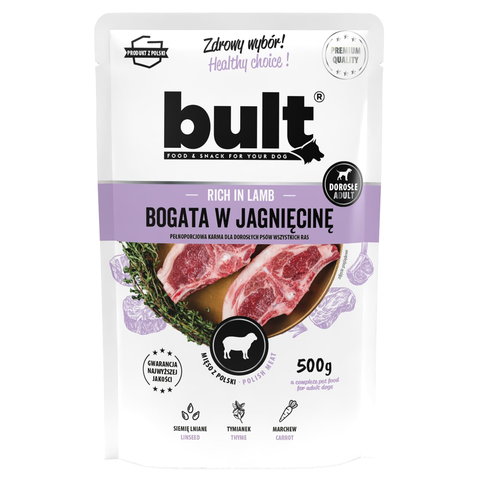 BULT, Mokra Karma dla Psa, Mix Smaków (Dorsz, Dziczyzna, Indyk, Jagnięcina, Kaczka, Wołowina), 500g x 10 Saszetek, Mielonka, dla Dorosłych Psów, bez Sztucznych Dodatków