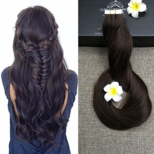 [Promotion]Full Shine 18" 50g Per Package 20 Pieces Tape in Hair Extensions Remy Human Hair Invisible Skin Weft Color#2 Dark Brown Tape Hair Extensions
